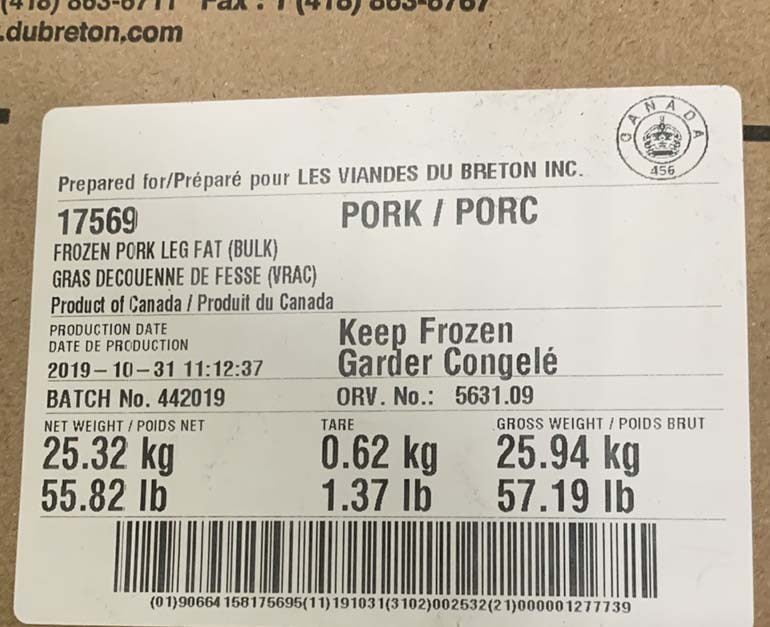 mỡ heo đông lạnh nhập khẩu canada